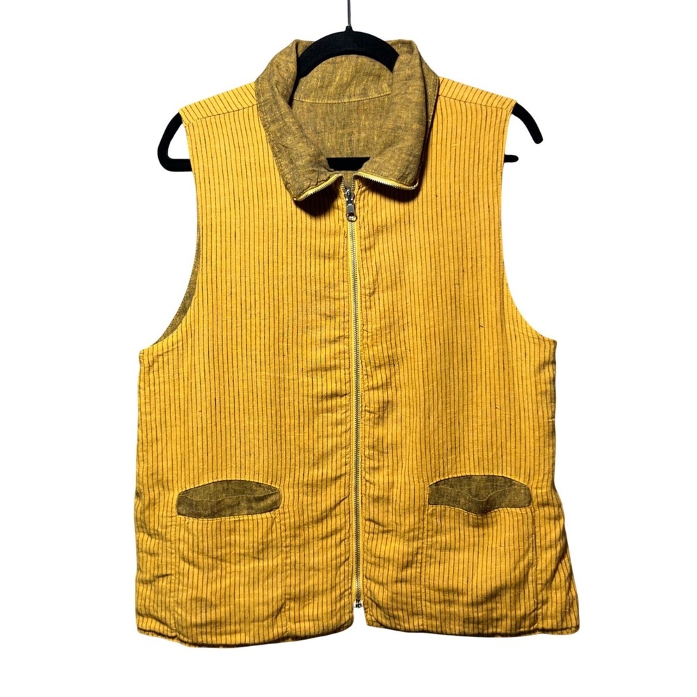 Click by Color Me Cotton Reversible 100% Linen Vest Yellow Striped XS Made USA
